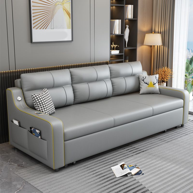 Scandinavian Upholstered Sleeper Sofa Faux Leather Convertible Sofas