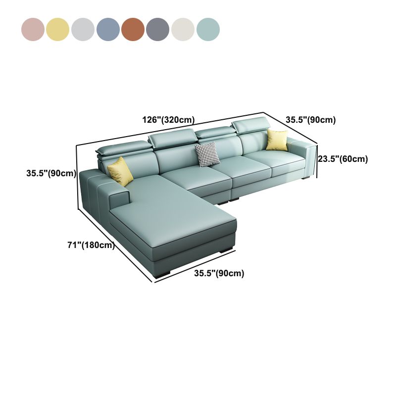 Adjustable Head Pillow Sectional with Square Arm,Faux Leather 4-Seater Sectional