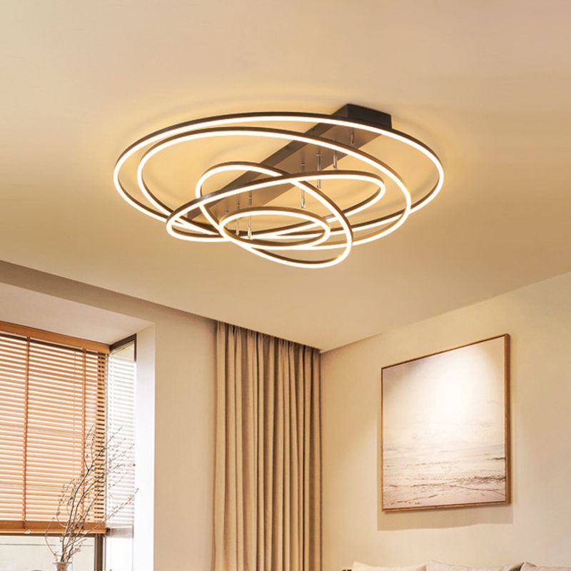 Plafonnier LED moderne à 3/5 niveaux en métal pour chambre à coucher, semi-encastré rotatif, noir/or