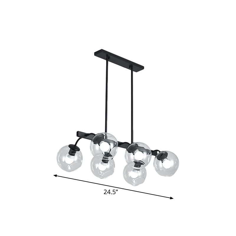 Black Finish Orb Shade Island Lighting 6/8 Lights Modern Glass Linear Pendant for Kitchen Dining Room