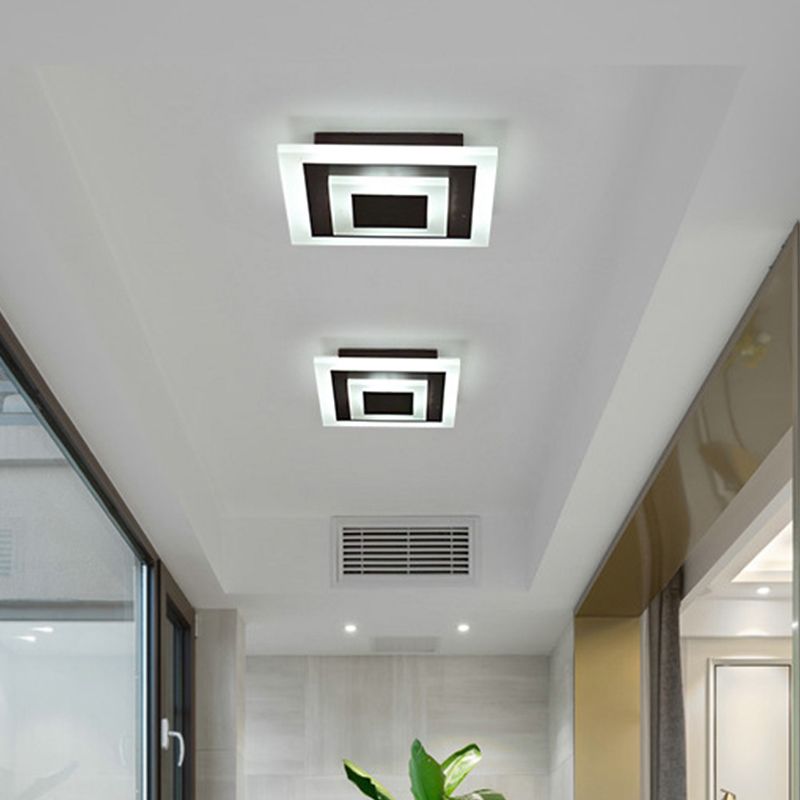 Lámpara de techo pequeña redonda/cuadrada estilo simple acrílico blanco/café LED empotrado en luz blanca/cálida para pasillo