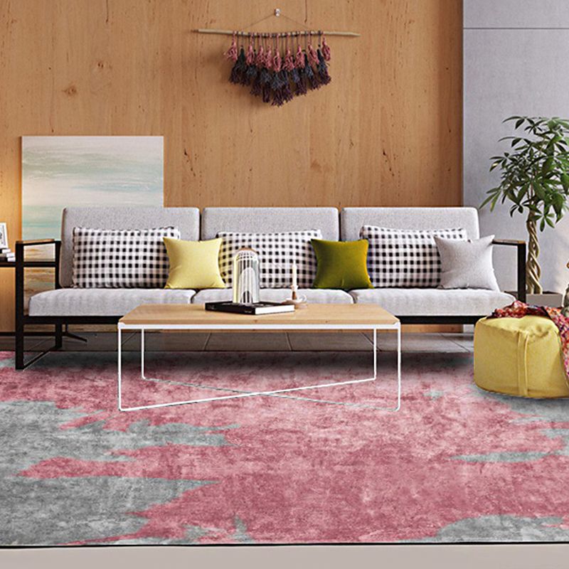 Contemporary Modern Rug in Pink and Grey Abstract Painting Pattern Rug Polyester Washable Carpet for Home Decoration