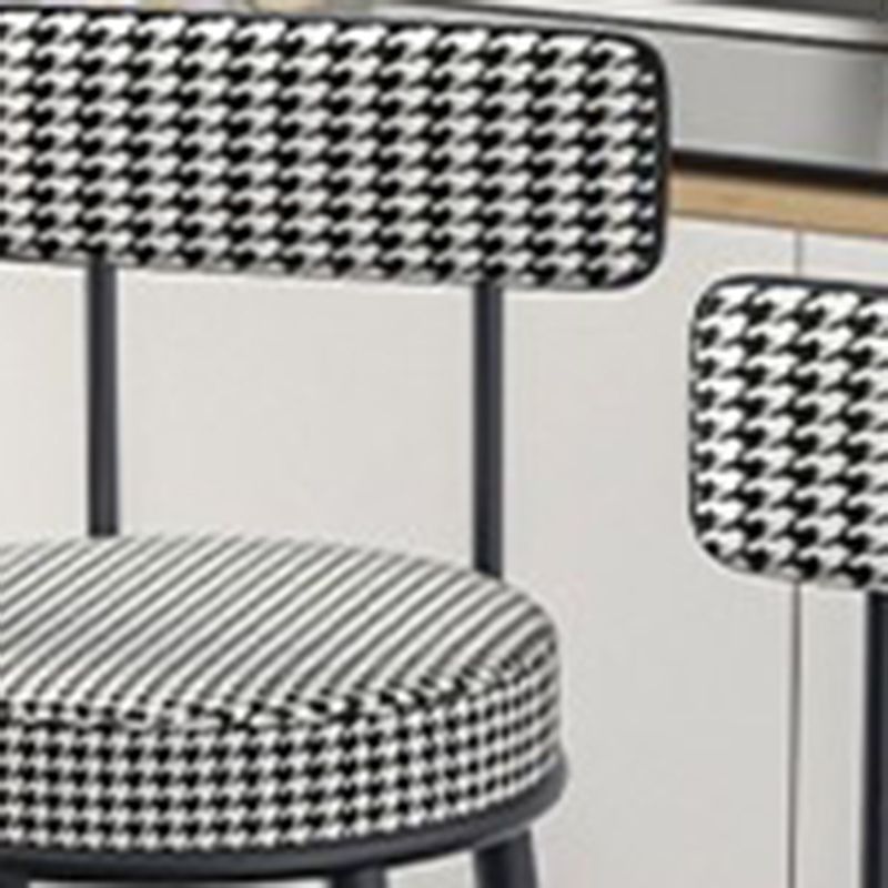 Fabric Round Seat Counter Stool Scandinavian Low Back Barstool with 4 Black Iron Legs