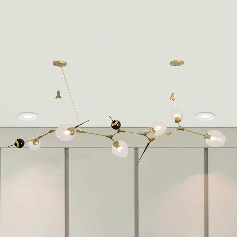 6/10 Lichter Kronleuchter modernistischer Gold Suspension Anhänger mit Blase Clear Glass Shade