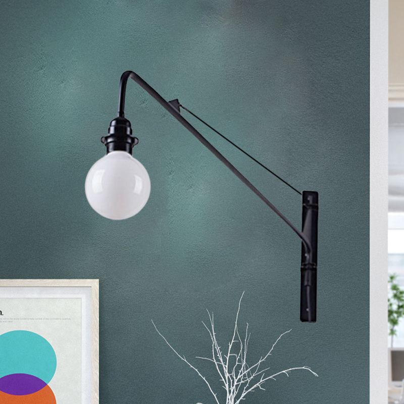 Metal Long Arm Wall Light Fixture with Bare Bulb Industrial Style 1 Light Study Room Sconce Lighting in Black