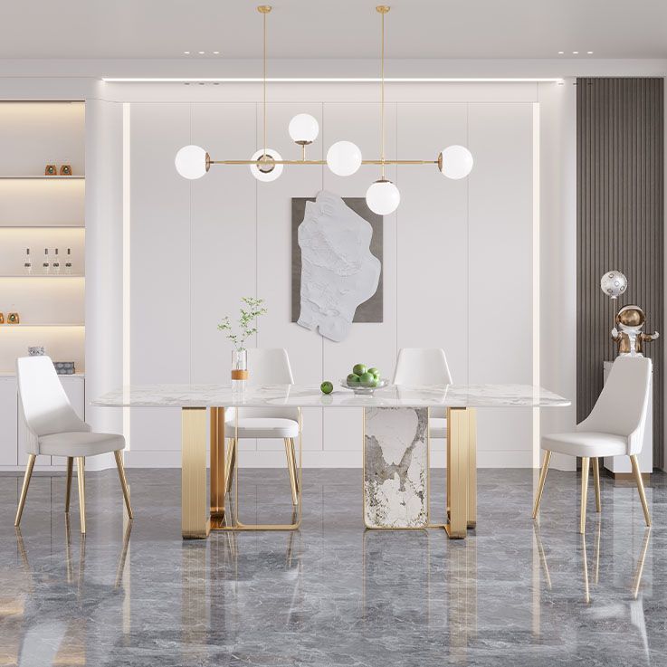 Luxury Rectangle Dining Table Sintered Stone Top Metal Base Home Kitchen Desk