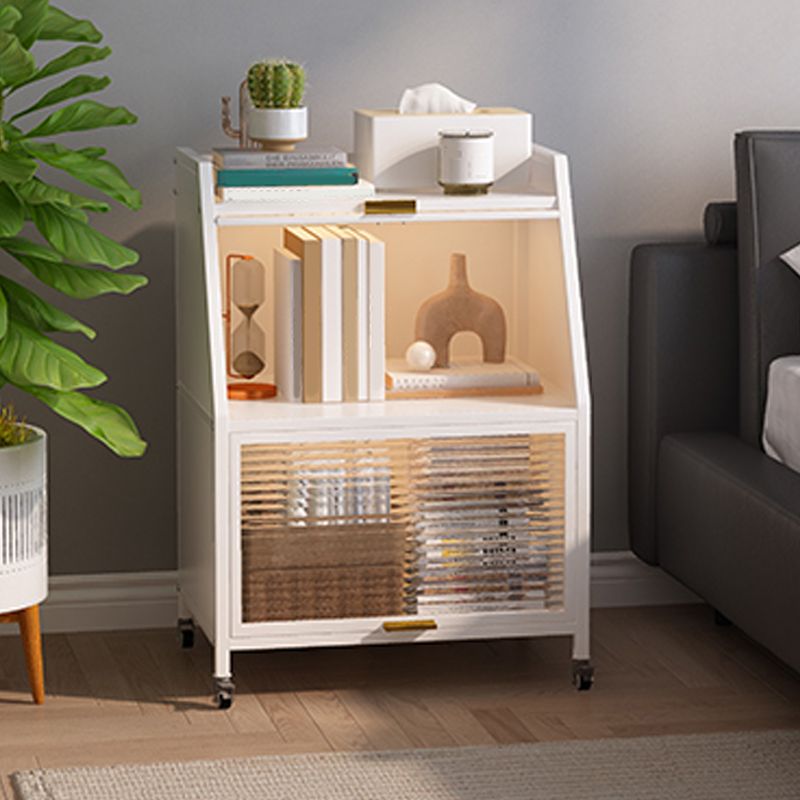 Cabinets Included Night Table Metal Black / White Nightstand with Glass Doors