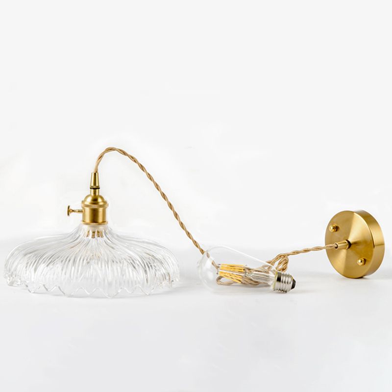 Shaded Textured Glass Pendant Light Antique 1-Light Restaurant Hanging Light Fixture in Brass