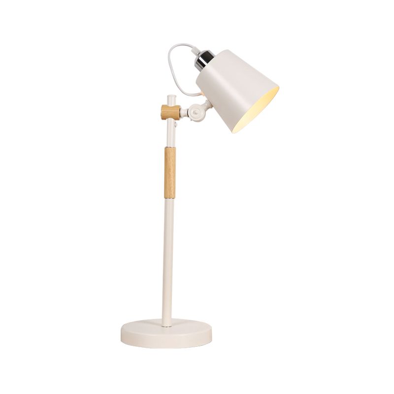 Illuminazione notturna con secchio in metallo Lampada da tavolo industriale da soggiorno a 1 lampadina con braccio in legno in bianco/nero