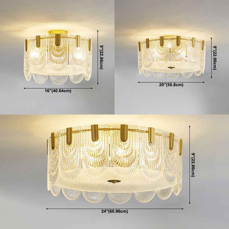 Round Shape Ceiling Lamp Modern Simple Style Iron Flush Mount with Glass Lampshade for Bedroom