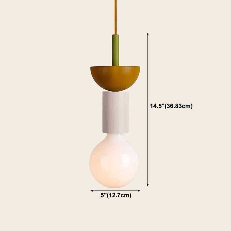 Solid Wood Small Pendant Lamp Macaron Style 1-Light Suspension Light