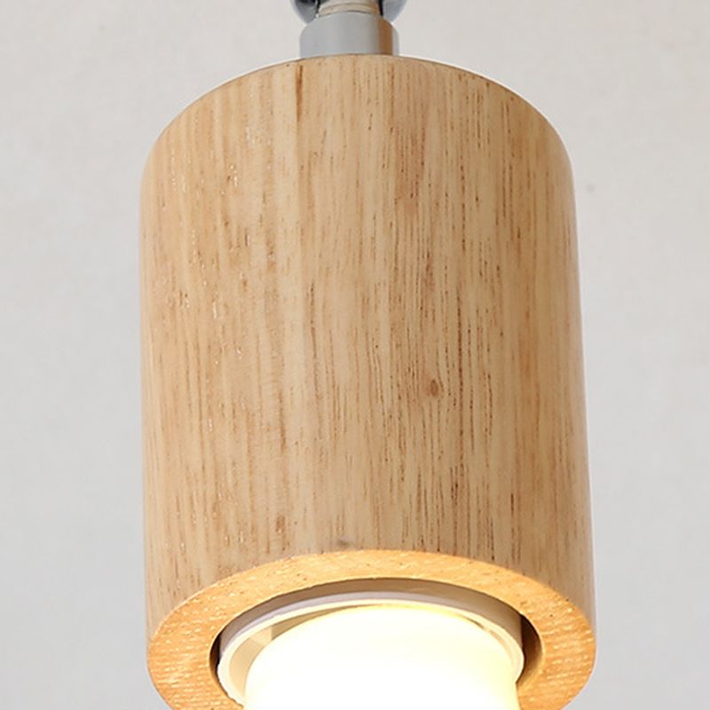 Modern Minimalist Rotatable Ceiling Light Wooden Bare Bulb Semi Flush Mount for Corridor