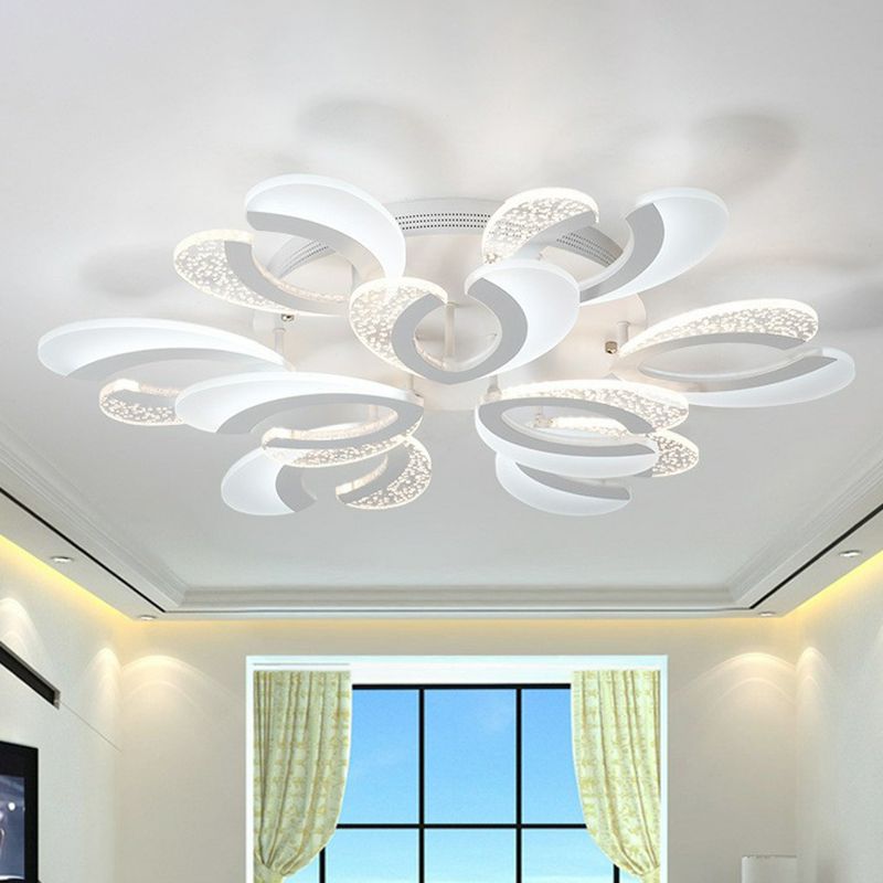 V-Shaped LED Semi Flush Modern Acrylic White Flush Ceiling Light Fixture for Living Room