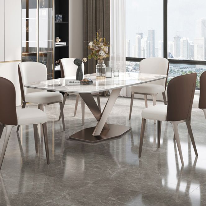 Tavolo da pranzo rettangolare contemporaneo in metallo tavolo da pranzo in pietra sinterizzata con base di piedistallo