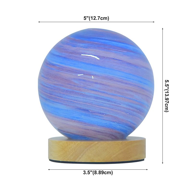 Modern Round Table Lamp 1-Light LED Desk Light with Glass Shade for Bedroom