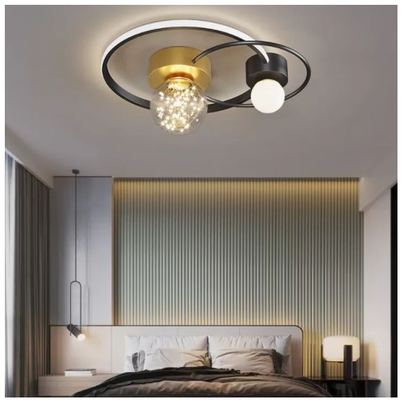 Trendy Modern Circular Plafond Lamp Clear Glass Bedroom LED Flush Mount in Zwart-Goud