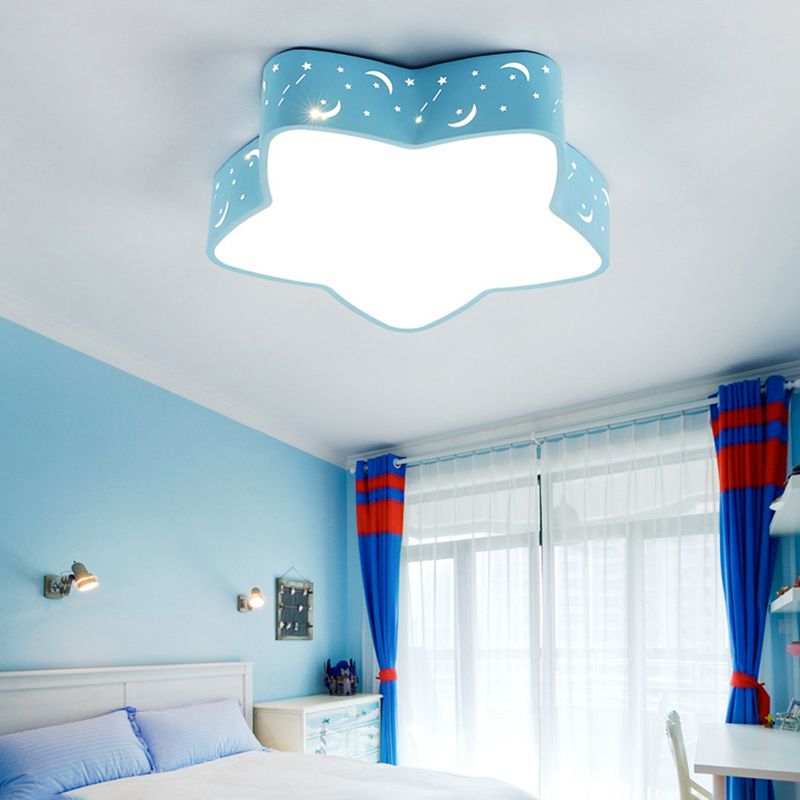 Luz de techo de color caramelo de estilo nórdico, luz de montaje empotrado de metal con estrella grabada para adolescentes