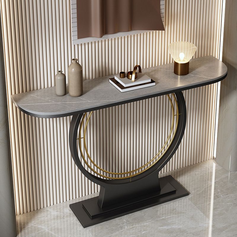 12 Inch Wide Accent Table Half Moon Stone Console Table for Hall