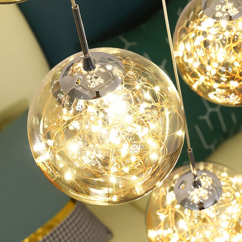 Moderno lampada sospesa sferica a pendente a pendente a 15 luci a 15 luci con tonalità di vetro per le scale