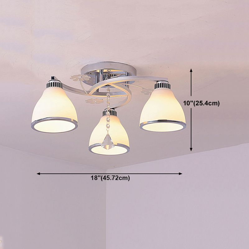 Silbermetall Semi Flush Lampe Moderne mehrköpfige Deckenbeleuchtung mit Glockenglasschatten