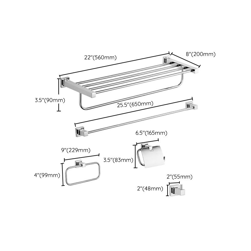 Metal Silver Bathroom Hardware Set 5 - Piece Adhesive Mount Bathroom Hardware