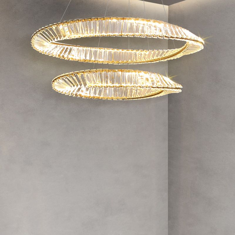 Luz de araña de cristal moderna luz colgante de dos niveles para sala de estar