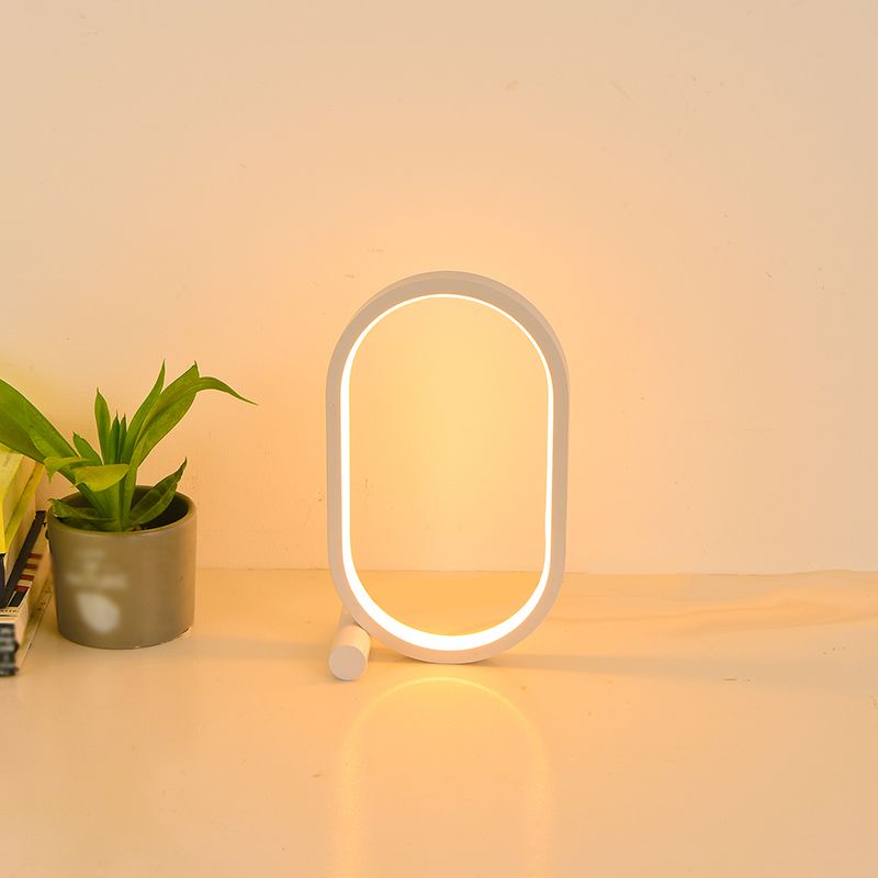 1 Light Oval Nightstand Lamp Contemporary Metal Nightstand Lamps for Bedroom