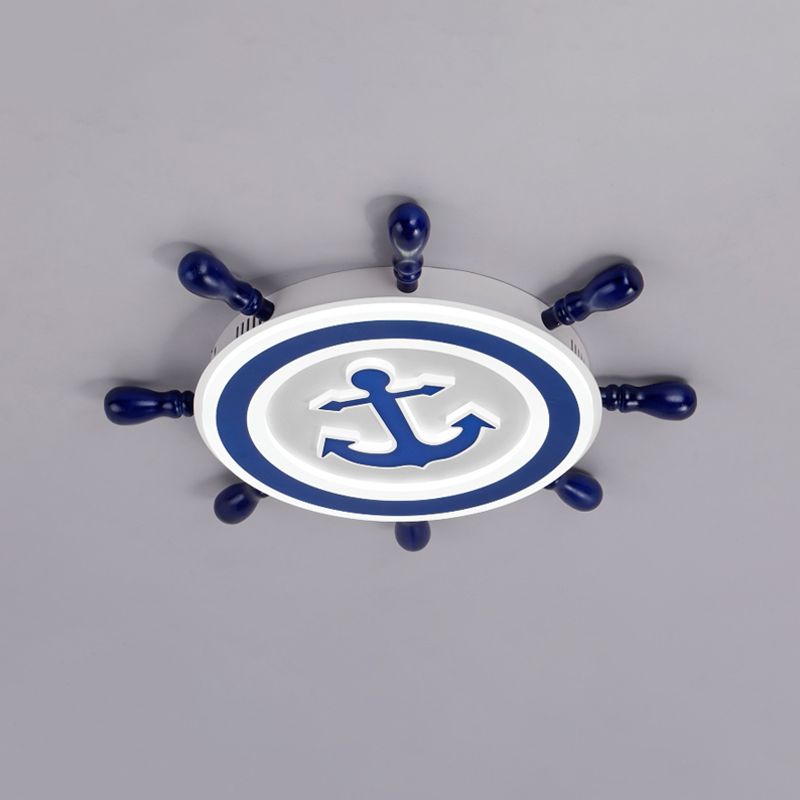 Éclairage encastré en bois de gouvernail, luminaire LED bleu de dessin animé pour chambre d'enfant