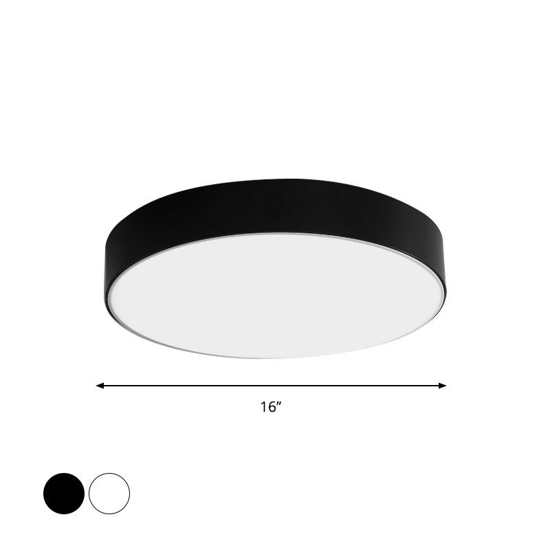Nordic Short Drum Ceiling Flush Acrylic Kitchen LED Flush Mount Recessed Lighting in Black/White, 16"/19.5" Diameter