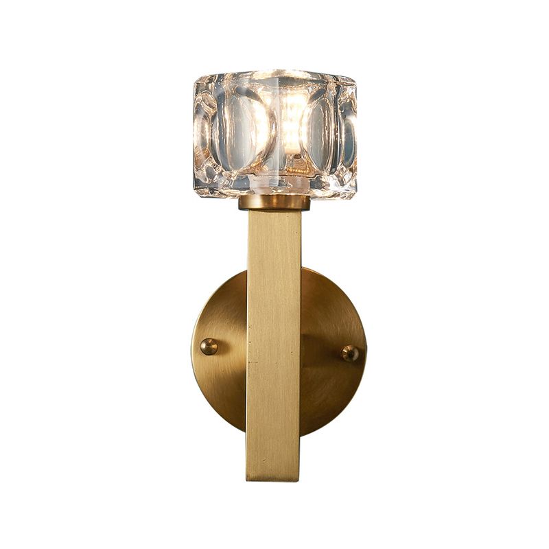 Contemporary Cube Flush Wall Sconce Crystal 1/2 Lights Sconce Light Fixture in Brass