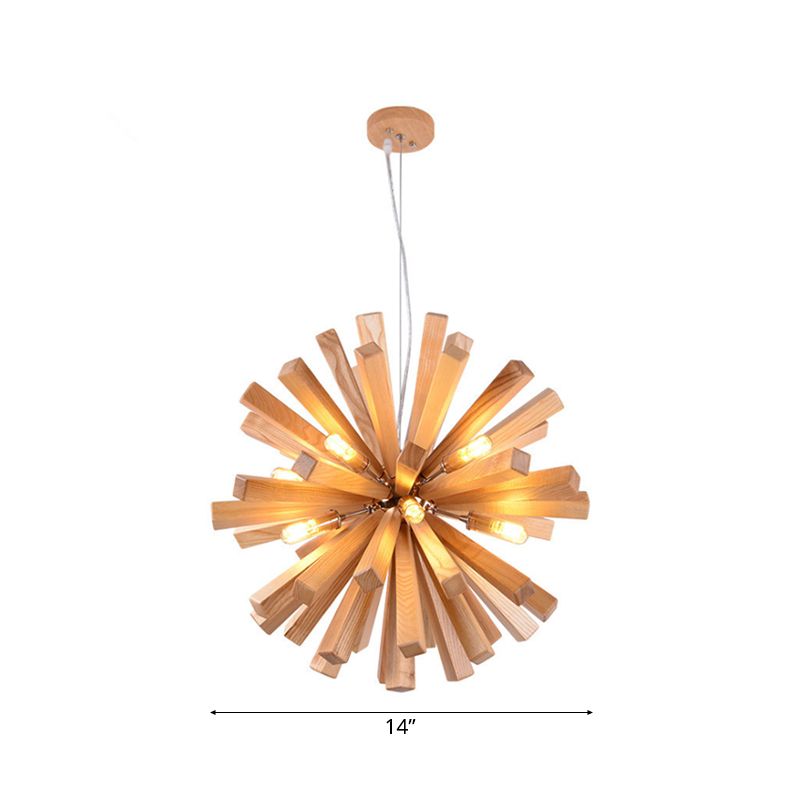 Starburst kroonluchter hanglamp modernisme hout 14 "/20.5"/28 "dia led beige hangend plafondlicht