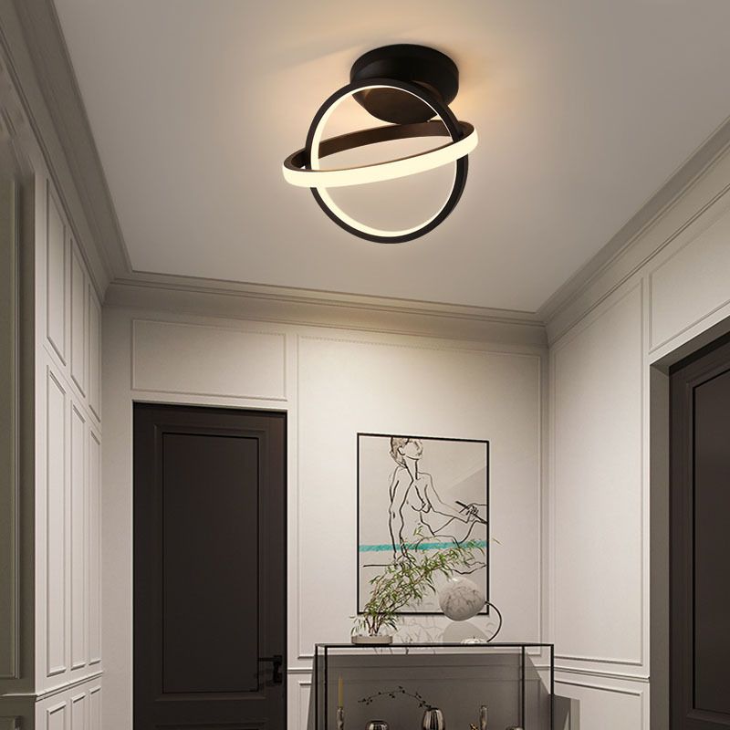 Round Shape Metal Flush Mount Light Modern Style 2 Lights Flush Ceiling Light in Black