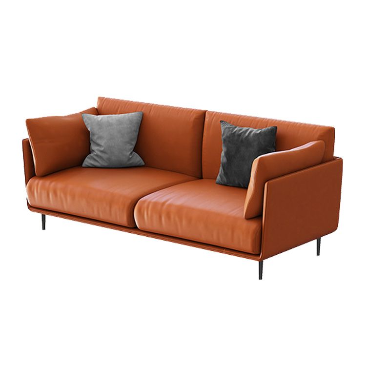 Standard Faux Leather Sofa Modern Pillow Top Arm Sofa in Orange