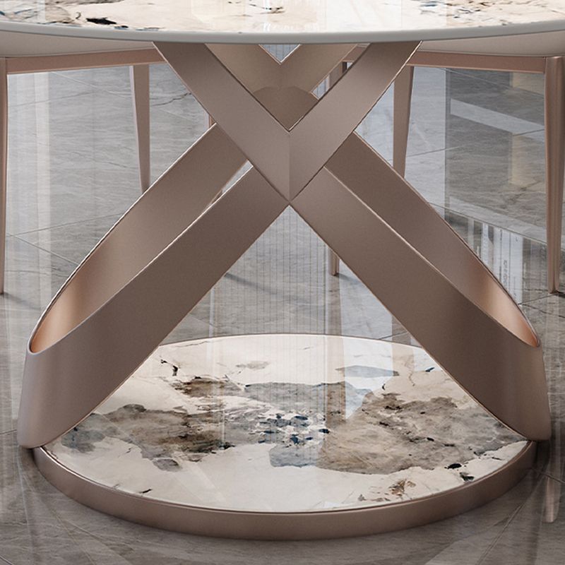 Mesa de comedor de piedra redonda de mesa contemporánea con base de pedestal sin plataforma giratoria