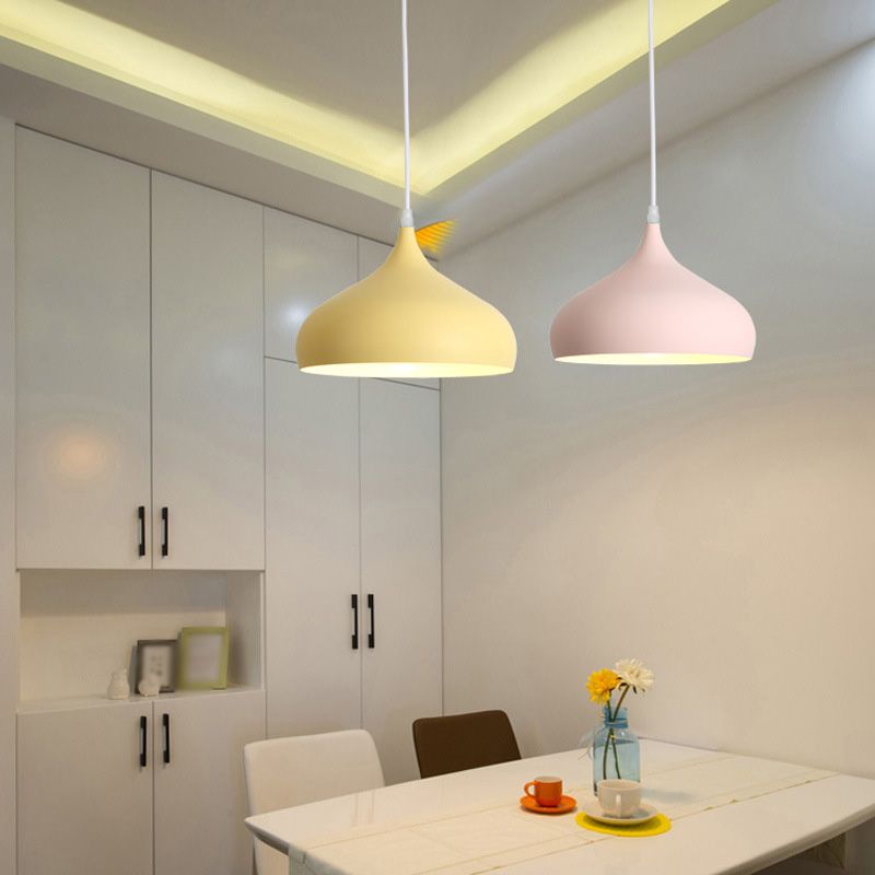 Contemporary Single Head Colorful Macron Metal Pendant Light for Study Room