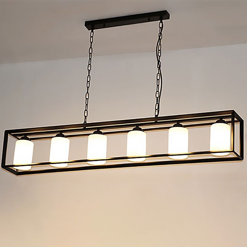 Lampada isola nere/ottone da 5/6, lampada tradizionale a sospensione rettangolare di vetro opale