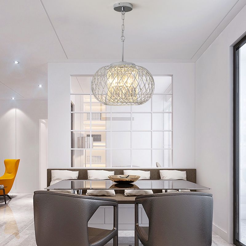 3 lumières salle à manger lustre Lumière chromée moderne la lumière suspendue avec une nuance de bloc de cristal dôme cage