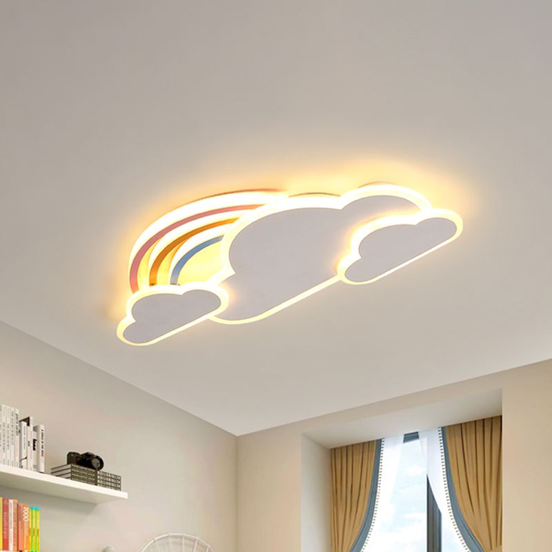 White/Pink Rainbow Cloudy Ceiling Light Cartoon Metallic LED Flush-Mount Light Fixture, Warm/White Light