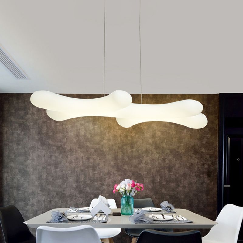 Kid Dog Bones Island Pendant Plastic 2-Light Kindergarten LED Hanging Light Kit in White