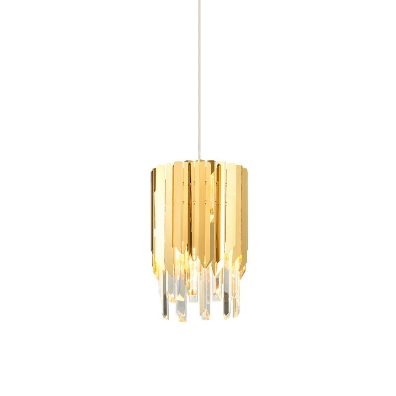 1 Bulb Tiered Hanging Light Postmodern Gold Crystal Rectangle Suspended Lighting Fixture