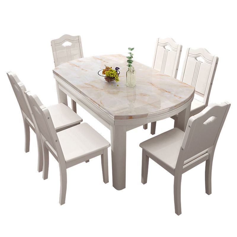 Simplicity Style Dining Site Table Rectangle Faux Marble Furniture with Drop-Leaf