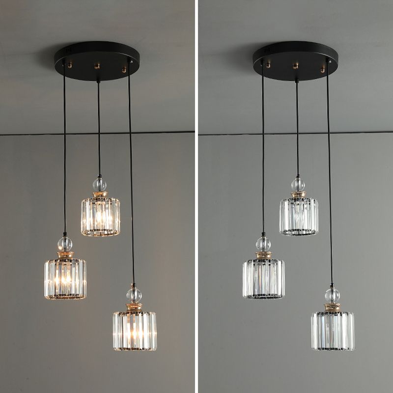 Black Cylindrical Hanging Light Fixture Minimalist Crystal Prism Pendant Lighting for Restaurant