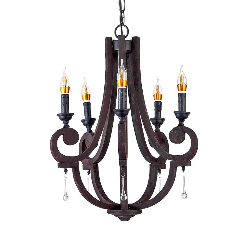 Pendre de bougie brune lustre rural en bois 5 têtes Restaurant de plafond suspendu
