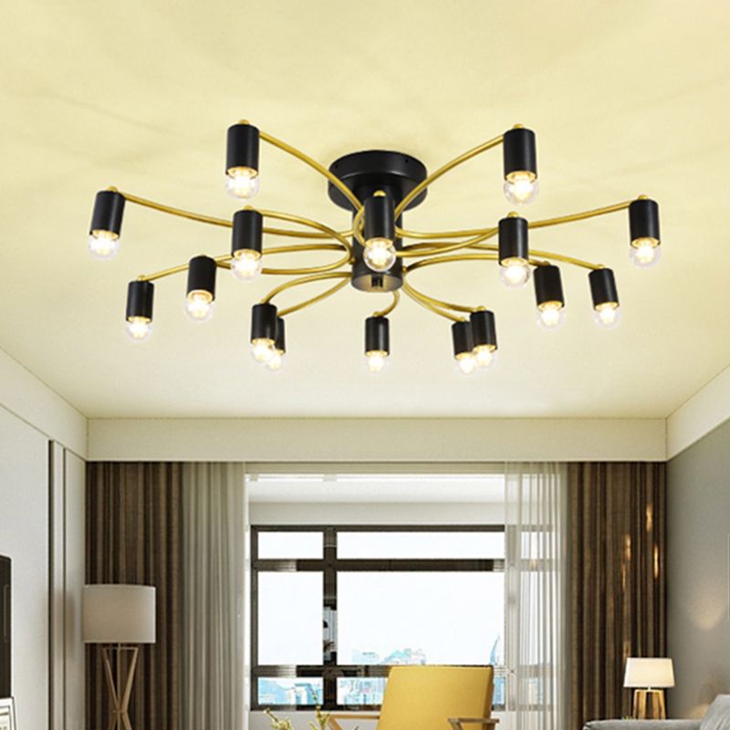 Sala de estar Sputnik semiincrustada Metal moderno 12 / 16 luces de oro / negro semiincrustada lámpara de techo