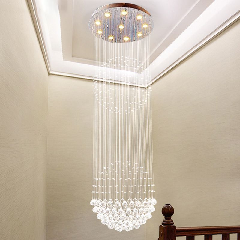 Silver 10 Lights Flush Mount Contemporary Faceted Crystal Spherical Ceiling Light Fixture