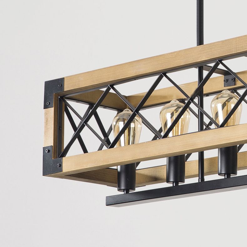 Industrial Style Rectangle Island Pendants 5-Light Metal Pendant Lights for Dining Room