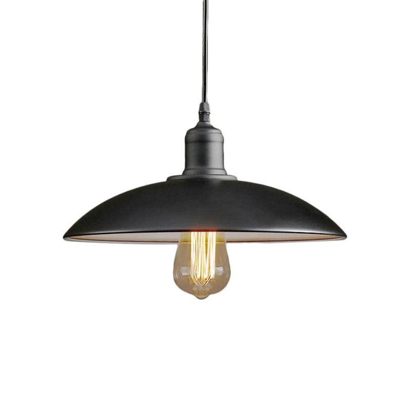 12.5"/16" Wide Dome Restaurant Light Fixture Industrial Metal 1-Light Black/White Hanging Pendant Lamp