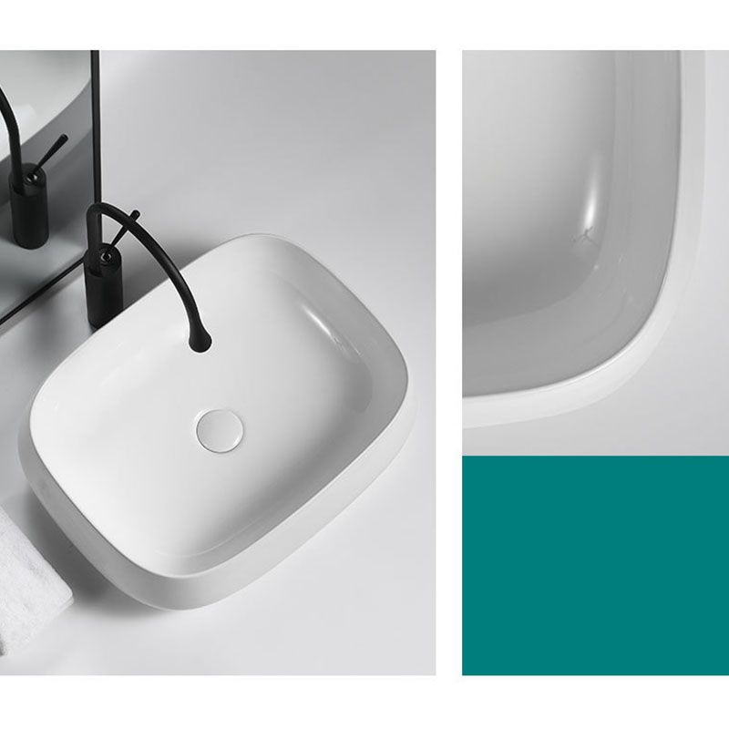 Porcelain Vessel Lavatory Sink Rectangular Shape Bathroom Sink
