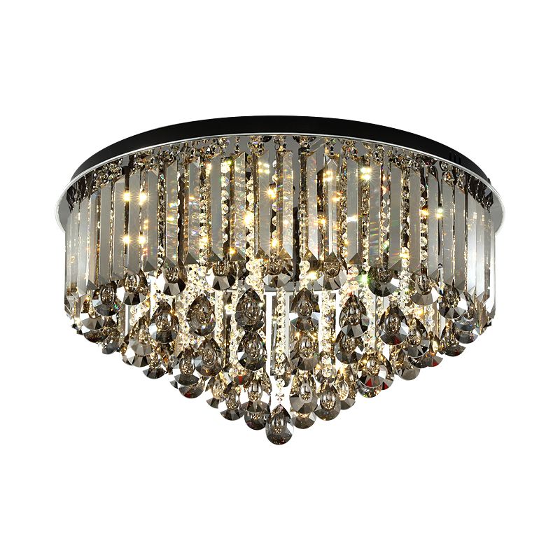 19.5"/23.5" Multi Tier Flush Mount Light Contemporary Crystal LED Ceiling Lamp in Smoke Grey for Bedroom