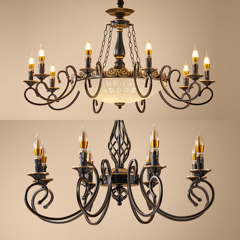 Traditional Style Chandelier Light Black-Gold Metal Candles Hanging Lighting Fixtures